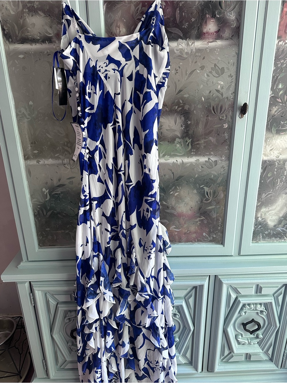 Betsy & Adam White Maxi Dress with Bold Blue Floral Print - Picture 3 of 6